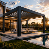 Sistema de Pérgola Motorizada con Estructura de Aluminio Resistente a la Intemperie y Persianas con Control Remoto para Patio Trasero de Villa