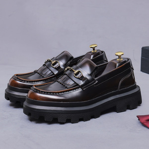British Style Stylish Men's Genuine Cowhide Loafers Fashionable Casual Leather <b>Shoes</b> Thick-soled - Product Image 4