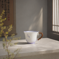 Tasse à café créative en céramique avec poignée latérale, bordure en forme de cœur, glaçure dégradée bleue, série Xi Wu, réutilisable, écologique, cadeau promotionnel