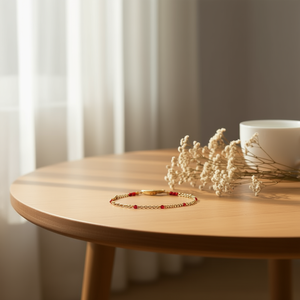 Angelina Stainless Steel <b>Bracelet</b> With <b>Red</b> Beads Minimalist Design Gold Plated For Women Fashion Jewelry Gift - Product Image 4