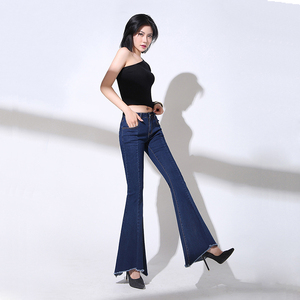 Vaqueros ceñidos de cintura alta para mujer, Vaqueros súper acampanados elásticos, de talla grande, color azul y negro, elegantes, para Otoño e Invierno - Product Image 2