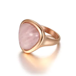 MICCI Jewelry 18K Gold PVD Plated Stainless Steel Rose Quartz Sapphire Blue Stone Natural Ring for Women