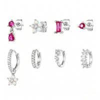 Set Perhiasan Multi Piercing Grosir ZUOLA Mewah 8PCS Anting Zirkon Berbentuk Bunga Lapis Emas Set Anting Stud dan Hoop Perhiasan Berkualitas