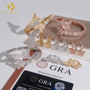 Ensemble de bijoux papillon certifié GRA pour femmes, bague, bracelet serti de diamants, argent 925, moissanite VVS, bracelet, bague et boucles d'oreilles - Product Image 3