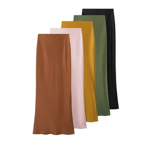 TAOP & ZA jupe longue taille haute cinq couleurs texture satin mince 2024 jupe couvrant les hanches pour femmes de style européen et américain 220