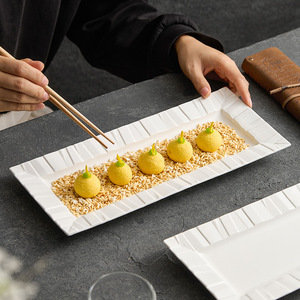 Piring Keramik Persegi Panjang Desain Origami Modern, Porselen Bertekstur Putih, Nampan Sajian Sushi untuk Peralatan Makan Hotel Restoran - Product Image 2