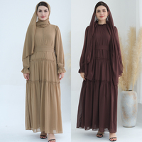 Robe Abaya en Polyester en Gros Personnalisée 2026 Couleur Unie Superposée en Mousseline à Manches Longues pour Femme Musulmane