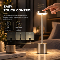 Nouvelle arrivée, lampe de table LED portable rechargeable sans fil USB, homologuée RoHS, 3 couleurs, gradation progressive, pour bureau, hôtel
