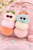 Porte-clés Pompon en Peluche Artificielle Multicolore Bleu Kawaii avec Lunettes de Soleil, Accessoire Moelleux pour Sac à Main et Sac à Dos