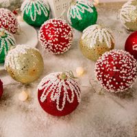 Boules de Noël floquées super scintillantes, peintes à la main, décorations créatives pour sapin de Noël, boules de Noël en paillettes et mousse