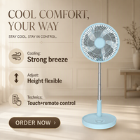 Ventilateur de table pliable à 5 pales, alimenté par batterie, avec télécommande, écologique, hauteur réglable, pour la maison et le bureau