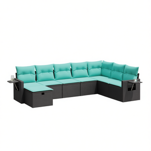 Set di divani da giardino in polyrattan nero da 8 pezzi con cuscini, mobili da esterno per giardino, terrazza, capacità di seduta per 8 persone - Product Image 1
