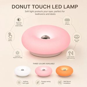 Lámpara de <span class=keywords><strong>Noche</strong></span> Estilo Donut Cremoso para Decoración de Dormitorio, Lámpara LED Táctil Naranja para Ambiente Nocturno - Product Image 4
