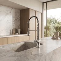 Robinet de cuisine flexible en acier inoxydable 304 chromé avec jet cascade laminar, mitigeur eau chaude et froide