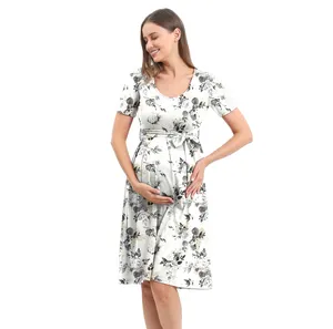 Custom Casual Soft Polyester White Maternity Photoshoot Maxi Dress Elegant Midi Clothing Pregnancy Nursing Short Dress