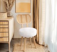 Chaise de salle à manger en bois rembourrée en bouclette, style Mid-Century Modern, écologique, durable, élégante, moelleuse et multi-usage
