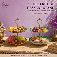 Plateau de service à 2 niveaux en acier inoxydable 410, support à fruits et desserts, plateau à collation en forme de pétales ondulés, 20 cm (haut) et 24 cm (bas), dégradé vert pour la maison