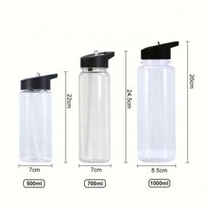 Bouteille d'eau sport en plastique 700 ml personnalisable avec logo, qualité alimentaire, avec paille rabattable, couvercles anti-fuite, poignée portable et large ouverture - Product Image 2