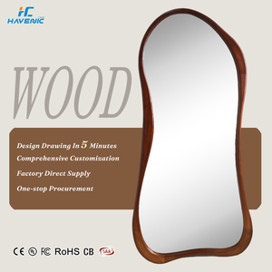 北欧風モダンでおしゃれな家の壁飾り、特大の全身鏡、木製で不規則な形のフロアミラー - Product Image 1