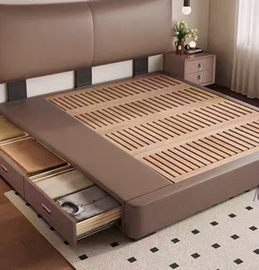 Precio de fábrica Marco de cama de almacenamiento nórdico Cama suave multifuncional tapizada de cuero tamaño King de alta calidad con cajones - Product Image 6