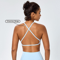 Soutien-gorge de sport OEM en Spandex pour femme, séchage rapide, léger, respirant, dos croisé, bretelles fines, personnalisable avec logo, idéal pour la course et le yoga