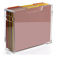Caja de Almacenamiento de Documentos de Acrílico Transparente con Asa, Organizador de Archivos de Escritorio