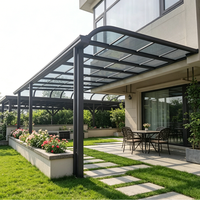 Modern Aluminum Patio Cover with Curved Polycarbonate Roof, All-Weather <strong>Awning</strong> for Backyard, Deck & Outdoor Dining Areas