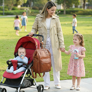 Sac à dos à langer en cuir PU écologique, pliable, couleur unie, grande capacité, imperméable, unisexe, avec sangles de poussette, durable et respirant - Product Image 1