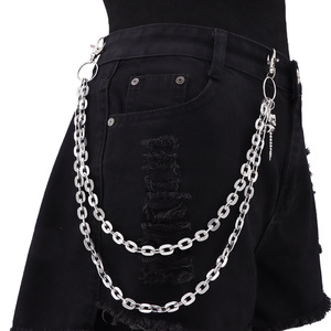 Double Layer Metal Chain <b>Skull</b> Cross Screw Pendant Hip Hop Style Waist Chain For Men Daily Wear Zinc Alloy White K - Product Image 2