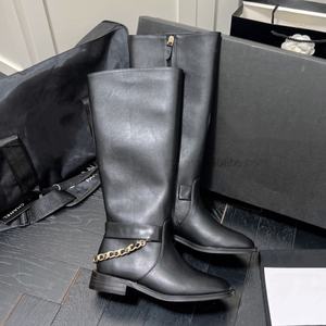 Wholesale Channel New Style Women's Luxury Design Black Elegant Cowhide Zip Knee-High <b>Boots</b> Shoes for Ladies - Product Image 1