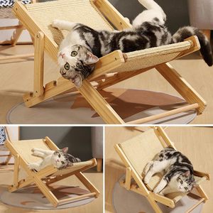 Cat <b>Lounge</b> <b>Chair</b> Wooden <b>Foldable</b> Tilting Scratching Post For Cats Living Room Pet Bed Summer Hammock Seat Cushion - Product Image 4
