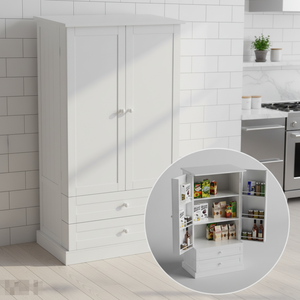 Armoire de rangement blanche avec 2 tiroirs, buffet de cuisine, meuble de rangement pour salle à manger - Product Image 1