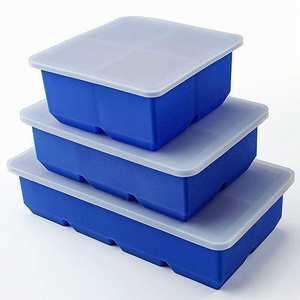 Trung Quốc Nhà máy nóng bán Tủ đông Cocktail bé cấp thực phẩm lớn vuông 6 lưới <span class=keywords><strong>Cube</strong></span> Silicone khay đá với nắp - Product Image 1