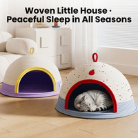 Lit pour chat en corde de coton avec coussin, 2-en-1, dôme et nid ouvert, maison pliable pour animaux de compagnie, pour grands chats d'intérieur, chatons, toutes saisons