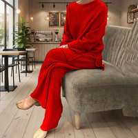 Ensemble décontracté élégant pour femme – Pull et pantalon en maille anti-boulochage, coupe ample, couleur unie, manches longues – Collection Automne Hiver