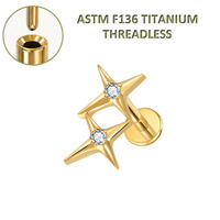 Bijoux de piercing sans filetage en titane ASTM F136 Freya, style push-pin, labret à dos plat, pour hélix et tragus, pour femmes
