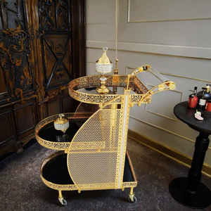 Chariot de service de luxe italien au design mid-century en fer écologique, chariot doré à 4 roues pour hôtels, banquets familiaux, salon - Product Image 2