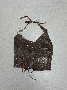 Top sexy respirant en tissu tissé, col halter, avec détail drapé, pour femmes, idéal pour sortir, camisole d'été - Product Image 2