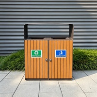 Cubo de Basura Moderno de Lujo MAX-HG187, Diseño Ecológico, Acero Inoxidable, Madera WPC, Metal, Gran Tamaño, Reciclaje