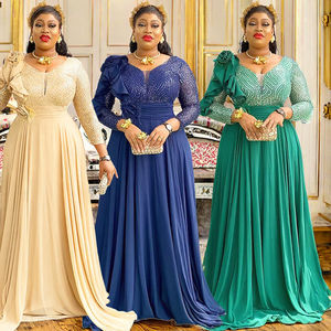 Vestido Largo de Fiesta Formal de Verano para Mujer, Talla Grande, Cuello en V, Lentejuelas, Gasa, Poliéster, Elegante, Transpirable, Estilo Africano, Floral - Product Image 3