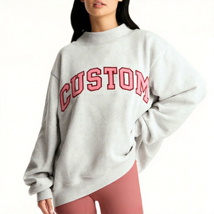 Sudadera de cuello alto para mujer, de algodón suave, estilo streetwear, con logotipo personalizado, bordada, de forro polar, estilo oversized. - Product Image 1