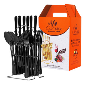 Juego de Cubiertos de Acero Inoxidable de 24 Piezas, Diseño Italiano Electrochapado, Vajilla para Fiestas - Product Image 1