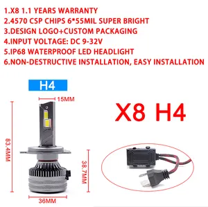 X8 lampu depan mobil Led 200w 40000LM, lampu depan 3 pipa tembaga kekuatan tinggi H4 12V untuk BMW H3 H7 H8 H9 H11