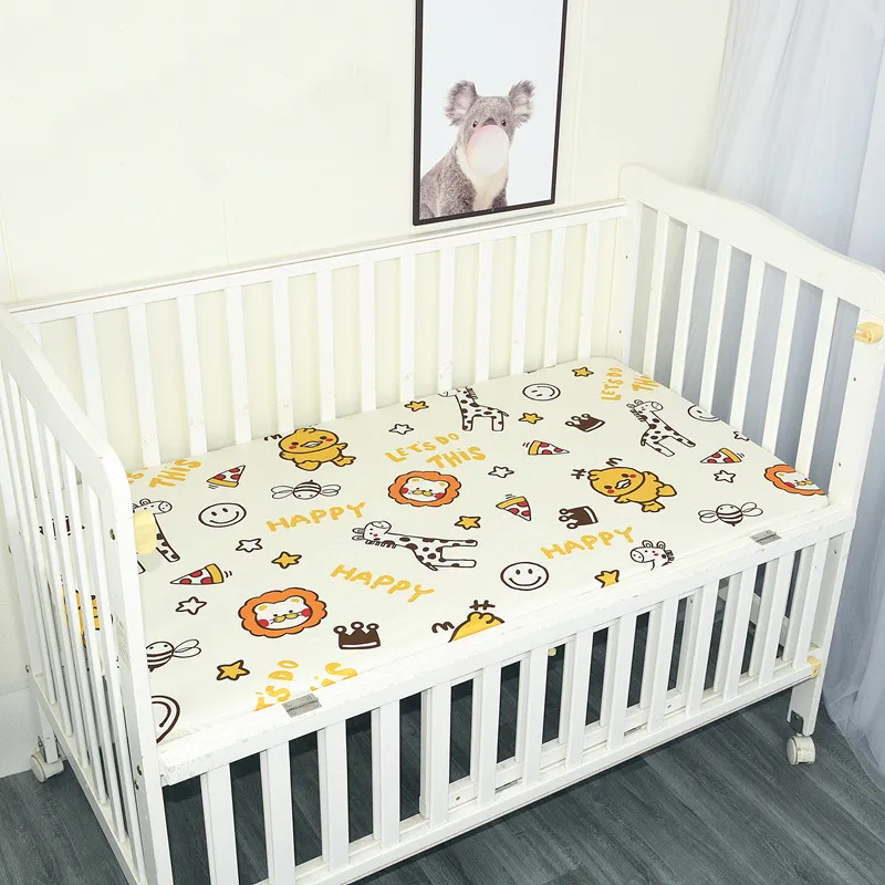 100% Cotton Crib Sheet Baby Bedding Crib Sheet Soft Breathable Wholesale Baby Fitted Crib Sheet