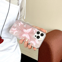 Coque de protection pour iPhone 15 Pro Max avec nœud papillon et effet laser Aurora, motif papillon rose, nouvelle collection