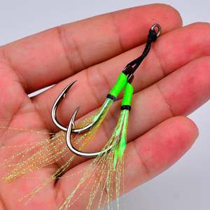 Hameçons Offres Spéciales à double assistance avec jupe en peau <span class=keywords><strong>de</strong></span> poisson pour la pêche en mer hameçons en métal - Product Image 4