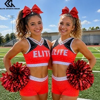 Tenue d'entraînement de cheerleading rouge, sac à pompons de cheerleading, veste d'échauffement, haut court et short de cheerleading à paillettes et strass