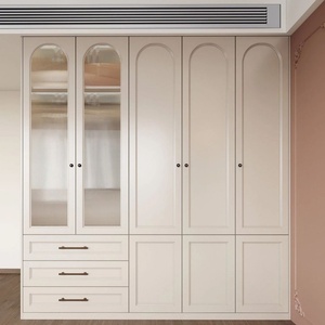 Custom Minimalist Wood <b>Wardrobe</b> with Cream <b>White</b> Finish for <b>Bedroom</b> Furniture in Villa - Product Image 3