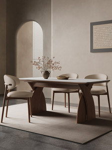 Tavolo da Pranzo in Legno Massello Stile Nordico, Piano in Pietra Lucida per Uso Domestico, Tavolo Rettangolare Moderno e Semplice in Noce e Quercia Importati - Product Image 3