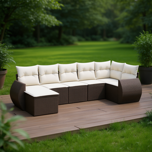 ชุดโซฟาหวายสีน้ำตาล PE สำหรับสวน พร้อมเบาะสีครีม เฟอร์นิเจอร์กลางแจ้งสไตล์ร่วมสมัย ทนทาน พร้อมเบาะนั่งโฟมความหนาแน่นสูง - Product Image 2